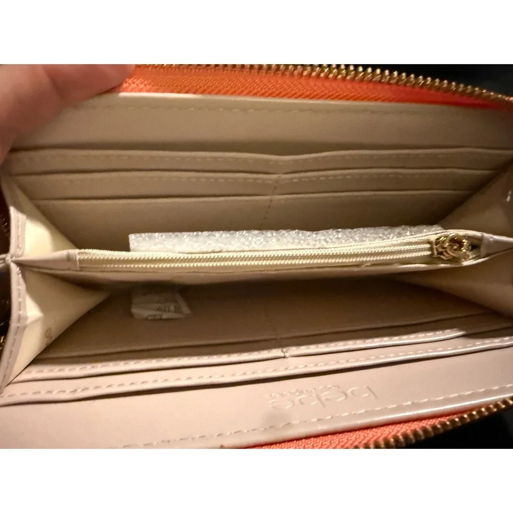 Bebe Los Angeles Quilted Zip Around Wallet and Card Holder Set Coral Orange NWT
